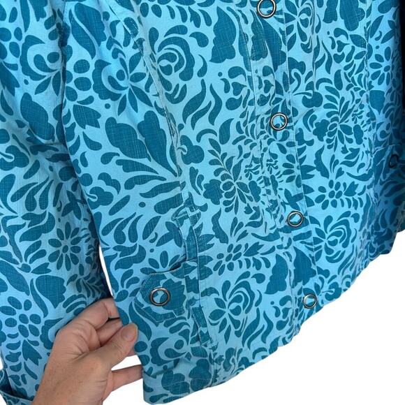 Coldwater Creek Women's Blue Floral Print Full Zip Snap Jacket Size Large - Picture 4 of 6